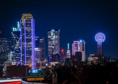 Down Town Dallas; City Lights; Reunion Tower; Hyatt Regency Hotel; Riverfront Blvd