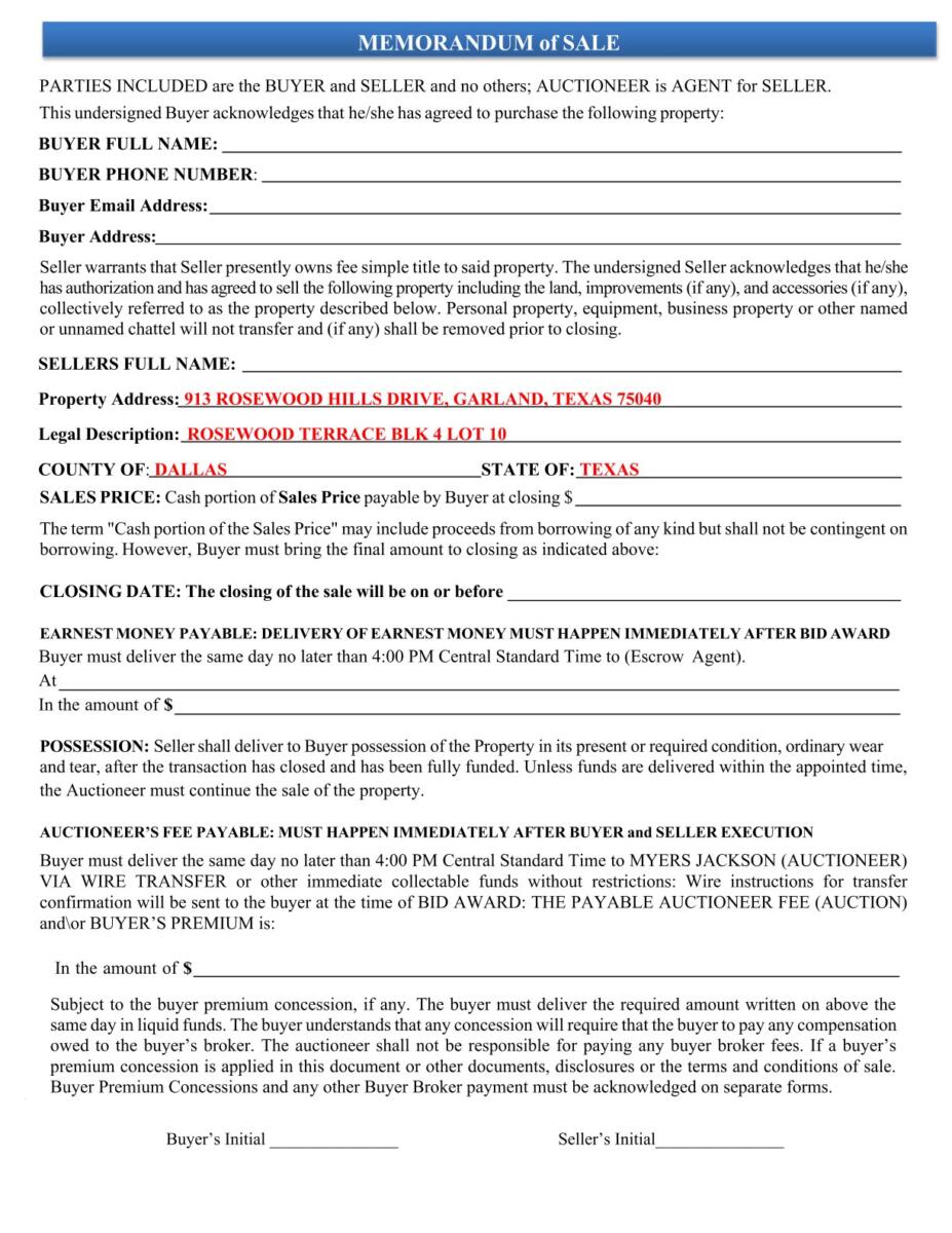 913 Rosewood Hill Drive Garland Texas 75040 ... MyersJackson.com | Real Estate Auction_